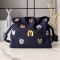 Loewe Medium Flamenco Clutch In Futurist Cats Motif Denim Navy Blue