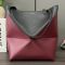 Loewe Medium Puzzle Fold Tote In Bicolor Calfskin Crimson/Chocolate