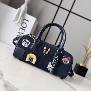 Loewe Amazona 23 Cropped Bag In Futurist Cats Motif Denim Navy Blue