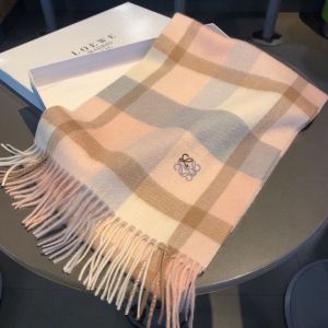 Loewe Anagram Check Scarf In Cashmere Cherry/Blue