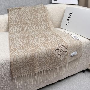Loewe Anagram Checkerboard Blend Scarf In Wool and Cashmere Beige