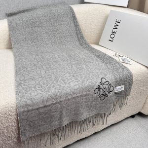 Loewe Anagram Checkerboard Blend Scarf In Wool and Cashmere Grey