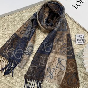 Loewe Anagram Checkerboard Scarf In Wool and Cashmere Multi Blue