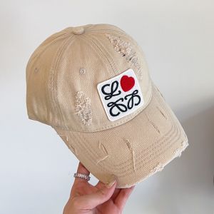Loewe Anagram Love Heart Embroidery Baseball Cap In Worn Canvas Beige