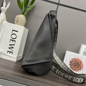 Loewe Anton Sling with Jacquard Strap In Supple Smooth Calfskin Dark Grey