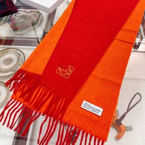 Loewe Bicolour Scarf In Cashmere Red/Orange