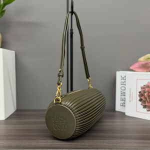 Loewe Bracelet Pouch In Pleated Nappa Lambskin Khaki Green