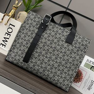 Loewe Buckle Horizontal Tote In Anagram Jacquard and Calfskin Black