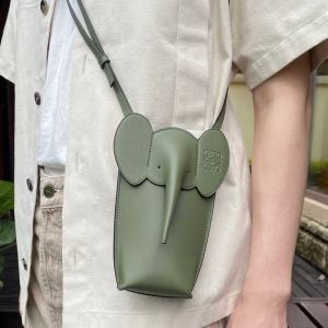 Loewe Elephant Pocket In Classic Calfskin Avocado Green