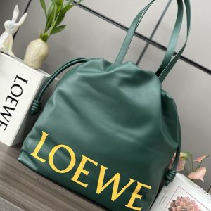 Loewe Flamenco Logo Tote In Nappa Calfskin Evergreen