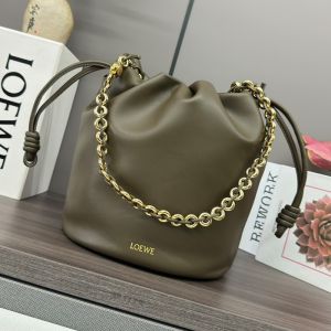Loewe Flamenco Purse Bucket Bag In Mellow Nappa Lambskin Dark Khaki Green