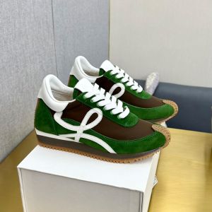 Loewe Flow Runner Sneakers Unisex Nylon and Suede Coffee/Green