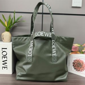 Loewe Fold Shopper In Paper Calfskin Bottle Green