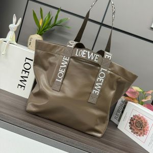 Loewe Fold Shopper In Paper Calfskin Khaki