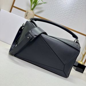 Loewe Large Featherlight Puzzle Bag In Nappa Lambskin Black