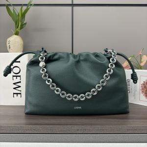 Loewe Large Flamenco Purse In Deerskin Evergreen
