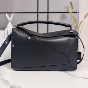 Loewe Large Panta Puzzle Bag In Shinny Calfskin Black