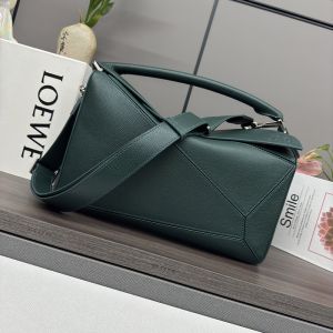 Loewe Large Puzzle Bag In Deerskin Evergreen