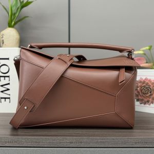 Loewe Large Puzzle Edge Bag In Classic Calfskin and Suede Brownie