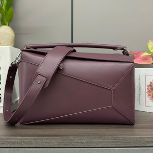 Loewe Large Puzzle Edge Bag In Classic Calfskin and Suede Burgundy