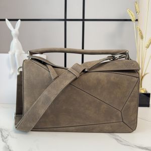 Loewe Large Puzzle Bag In Grained Nubuck Tundra