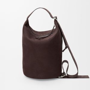 Loewe Loop Bucket Bag In Grained Nubuck Dark Chestnut