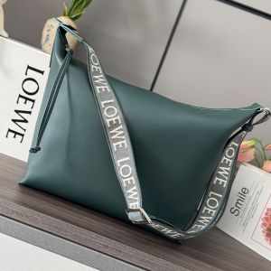 Loewe Medium Cubi Crossbody Bag with Jacquard Strap In Supple Smooth Calfskin Dark Green