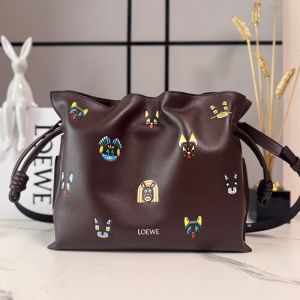 Loewe Medium Flamenco Clutch In Futurist Cats Motif Nappa Calfskin Reddish