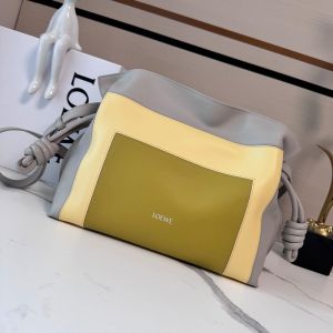 Loewe Medium Flamenco Clutch In Marquetry Squares Motif Nappa Calfskin Pale Grey/Light Citrine