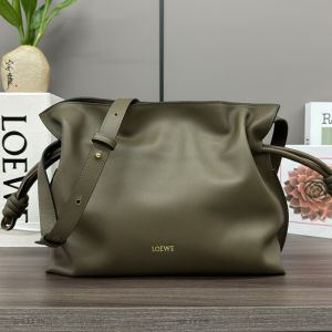 Loewe Medium Flamenco Clutch In Nappa Calfskin Dark Khaki Green