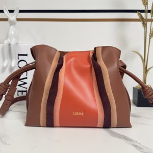 Loewe Medium Flamenco Landscape Clutch In Nappa Calfskin Pecan/Parrot Pink