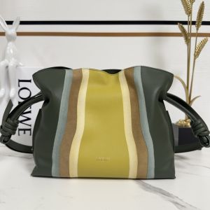 Loewe Medium Flamenco Landscape Clutch In Nappa Calfskin Bottle Green/Ochre