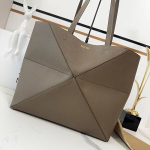 Loewe Medium Horizontal Puzzle Fold Tote In Soft Grained Calfskin Taupe