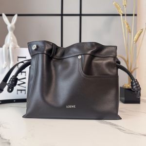 Loewe Medium Panta Flamenco Clutch In Shiny Calfskin Vintage Brown