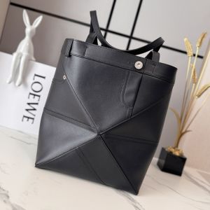 Loewe Medium Panta Puzzle Fold Tote In Shinny Calfskin Black
