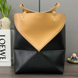 Loewe Medium Puzzle Fold Tote In Bicolor Calfskin Black/Brown