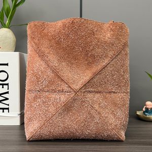 Loewe Medium Puzzle Fold Tote In Suede Brown