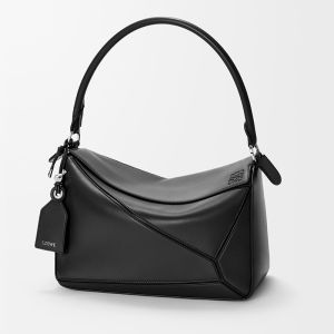 Loewe Medium Featherlight Puzzle Bag In Nappa Lambskin Black