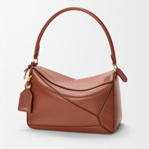 Loewe Medium Featherlight Puzzle Bag In Nappa Lambskin Brown