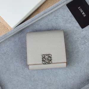 Loewe Anagram Compact Flap Wallet In Pebble Grain Calfskin Grey