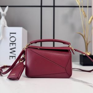 Loewe Mini Featherlight Puzzle Bag In Nappa Lambskin Burnt Red