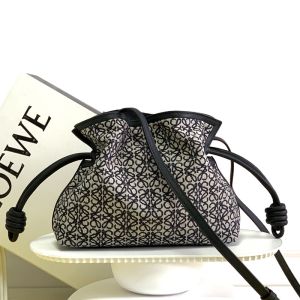 Loewe Mini Flamenco Clutch In Anagram Jacquard and Calfskin Beige/Black