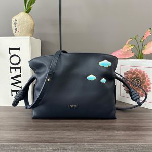 Loewe Mini Flamenco Clutch In Clouds Motif Nappa Calfskin Navy Blue