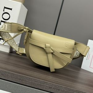 Loewe Mini Gate Dual Bag with Jacquard Strap In Soft Calfskin Coffee