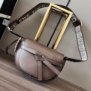 Loewe Mini Gate Dual Bag with Jacquard Strap In Soft Calfskin Clay Green