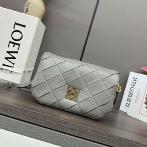 Loewe Mini Puffer Goya In Pleated Shiny Nappa Lambskin Pearl Grey