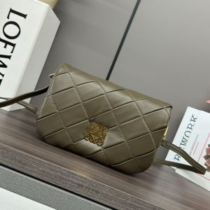 Loewe Mini Puffer Goya In Pleated Shiny Nappa Lambskin Dark Khaki Green