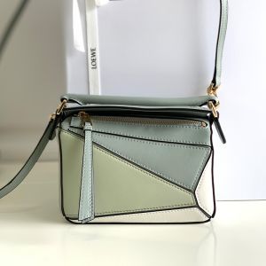 Loewe Mini Puzzle Bag In Multicolor Calfskin Green/Mint Green/White
