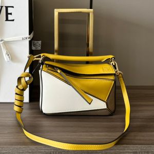 Loewe Mini Puzzle Bag In Multicolor Calfskin Yellow/Beige/Taupe