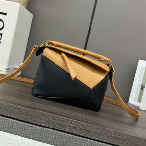 Loewe Mini Puzzle Edge Bag In Bicolor Calfskin Black/Warm Desert